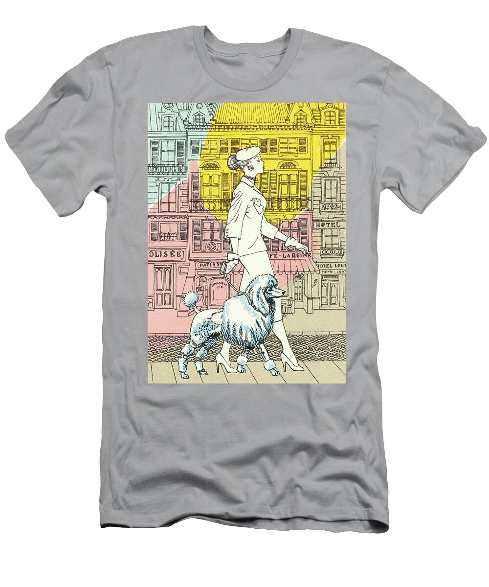 Woman Walking in the City with Poodle Csa Images T-Shirt