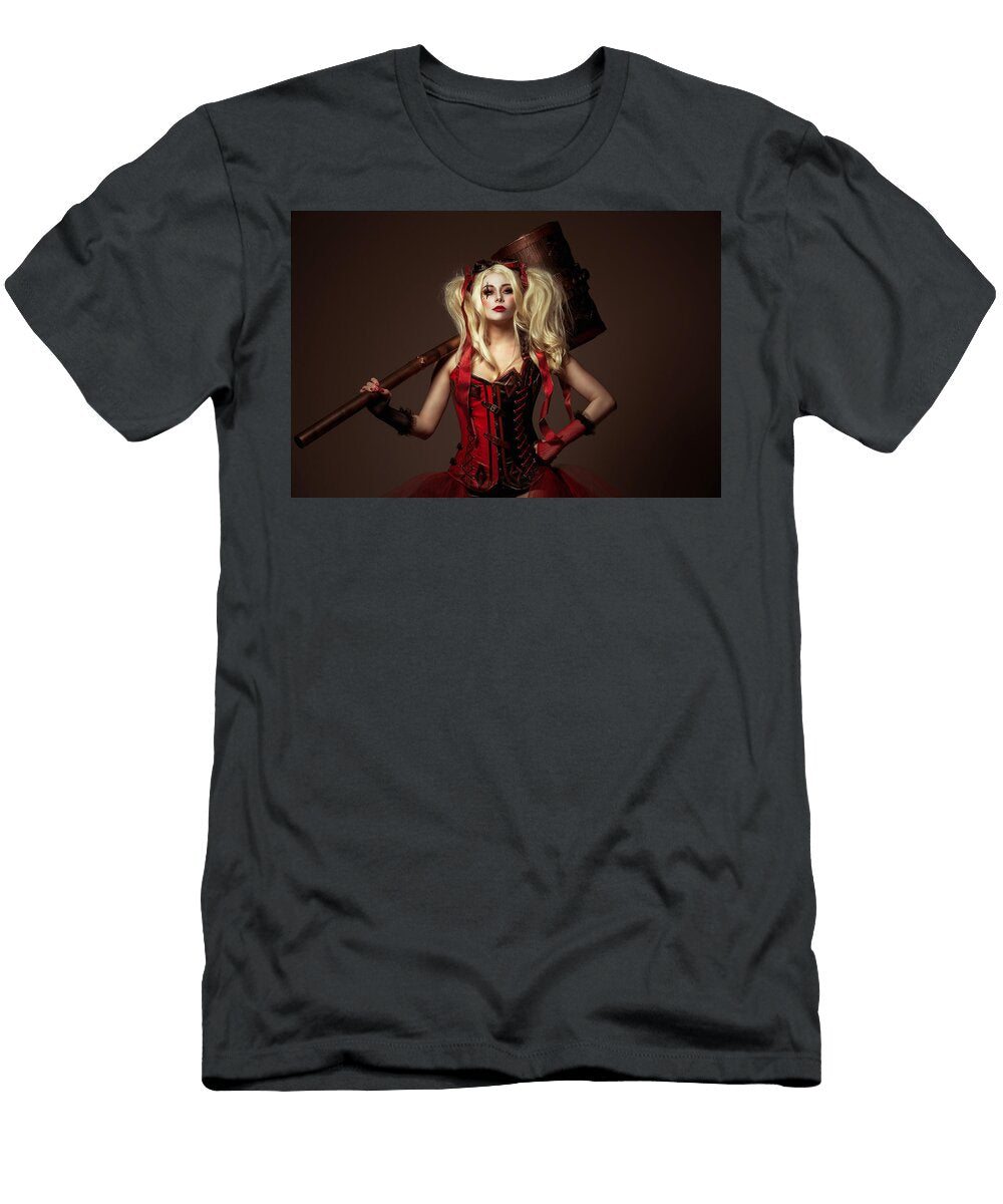Woman with Hammer Wearing Harlequin Cosplay Matcha Coffe T-Shirt