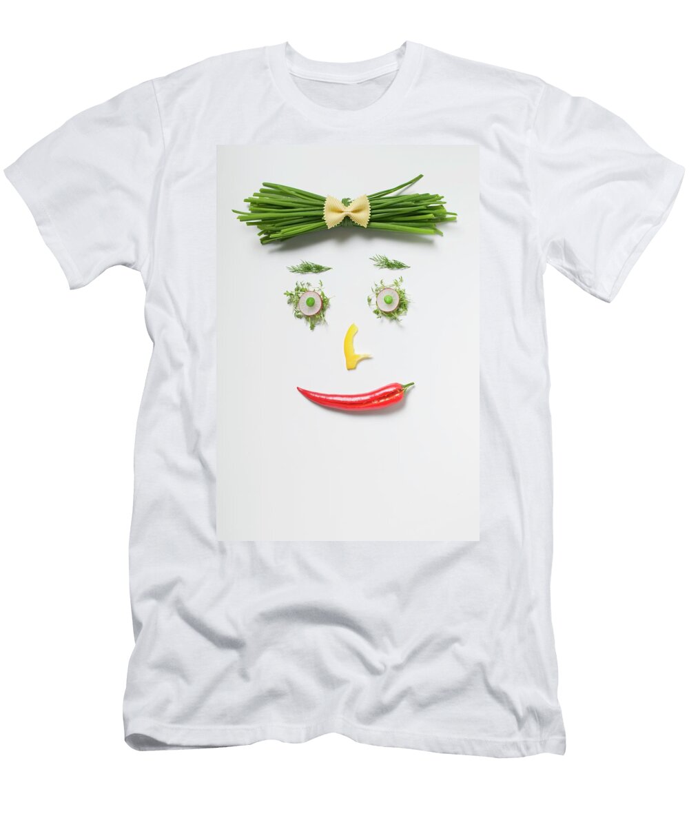 Womans Face Made From Vegetables Herbs and Pasta Bow Tie Foodcollection T-Shirt