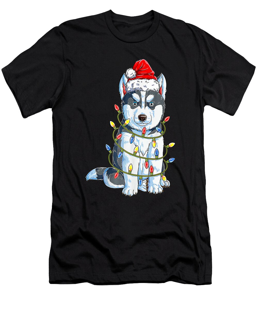 Womens Siberian Husky Santa Christmas Tree Lights Xmas Boys Th T-Shirt