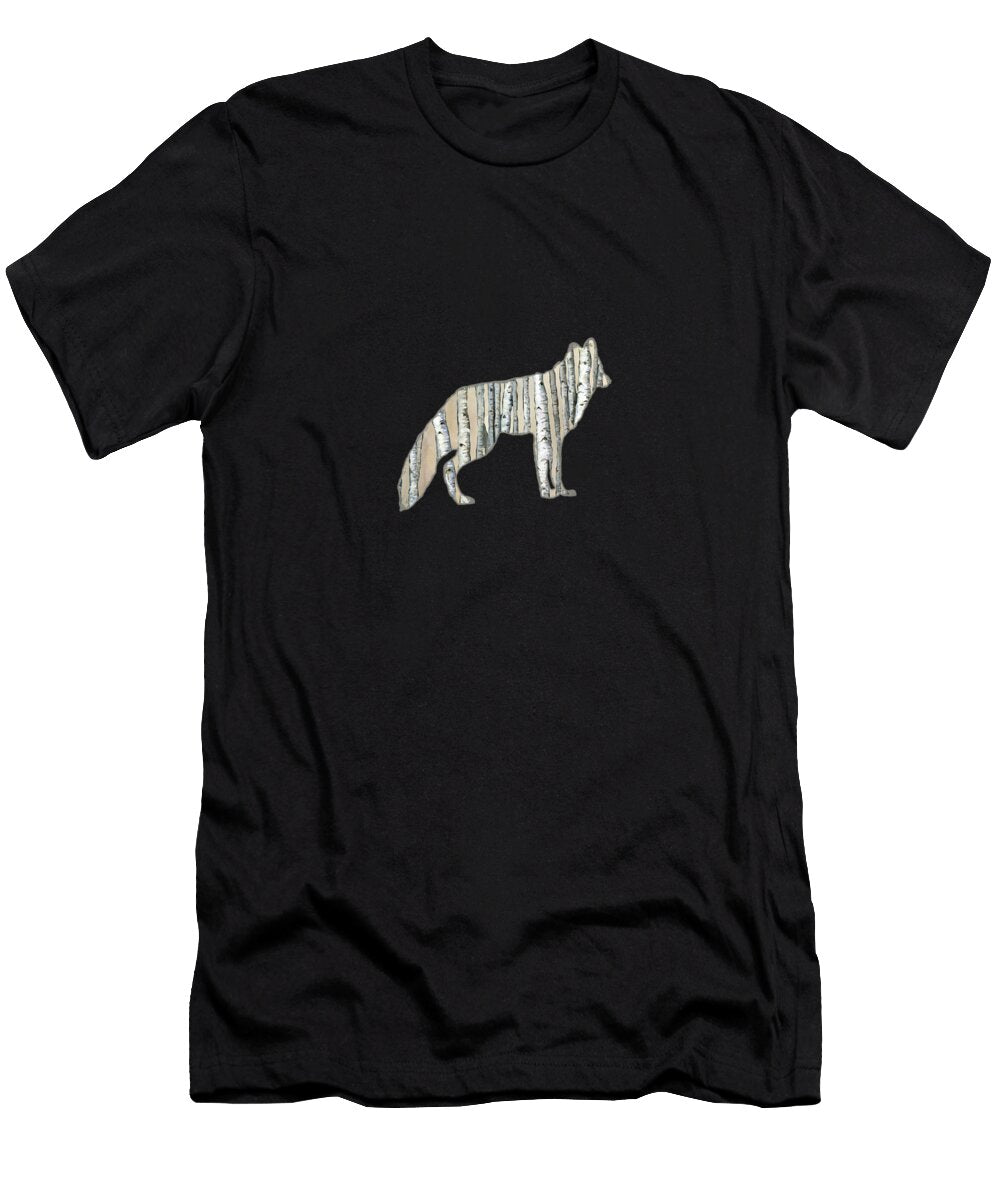 Woods Forest Loge Wolf with Aspen Trees Audrey Jeanne Roberts T-Shirt