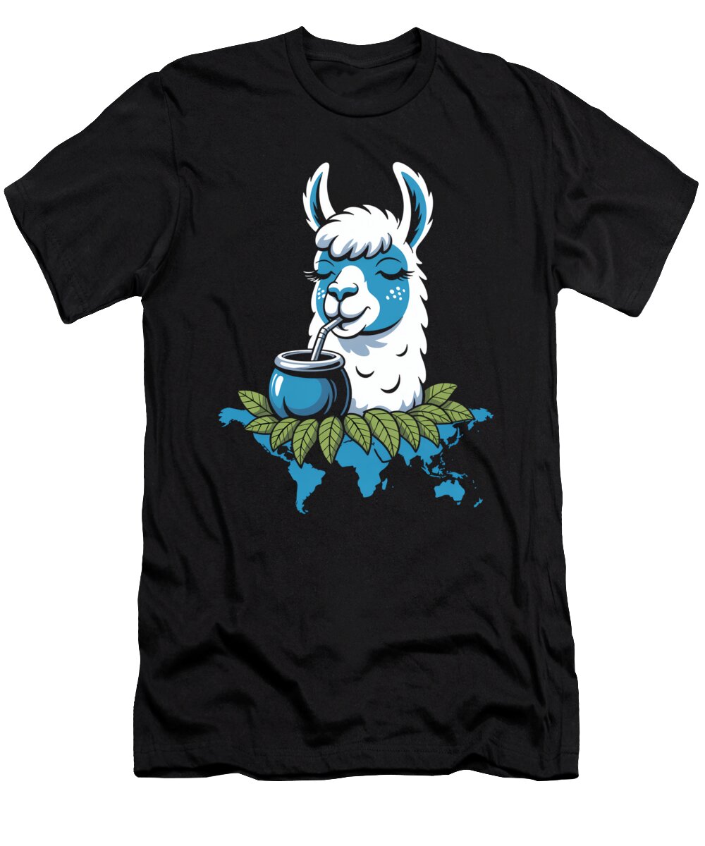 Yerba Mate Tea Drinking Llama Alpaca Moon T-Shirt
