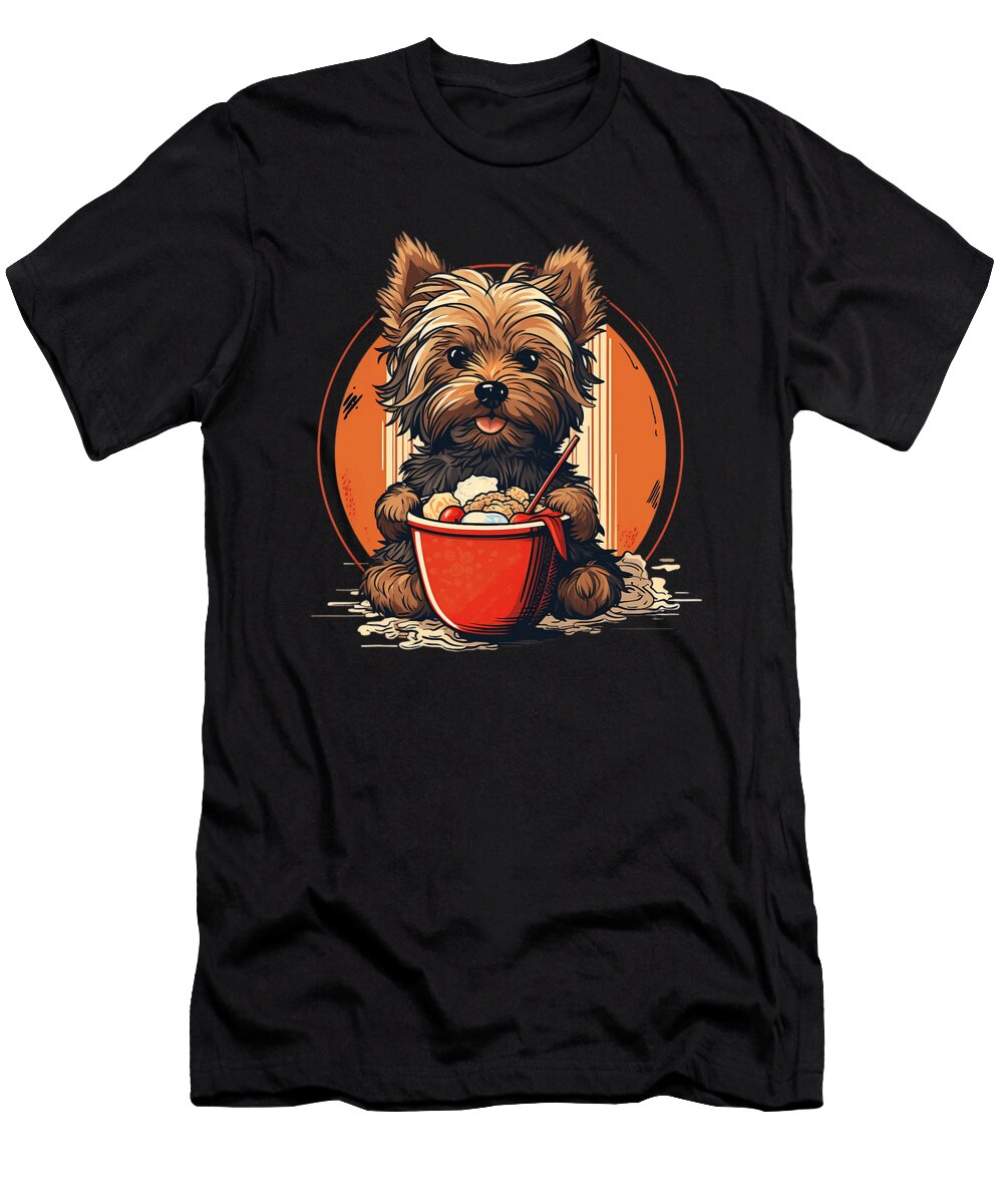 Yorkie Dog Anime Eating Ramen Bowl Cute Zyneu Gangd T-Shirt