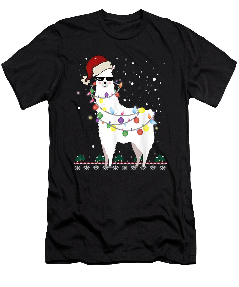 Yummy Christmas Llama Santa Hat Ugly Xmas Tree Alpaca Gifts for Fan Ezone Prints T-Shirt