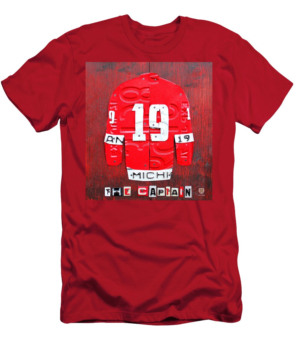 Yzerman the Captain Red Wings Hockey Jersey License Plate Art Design Turnpike T-Shirt