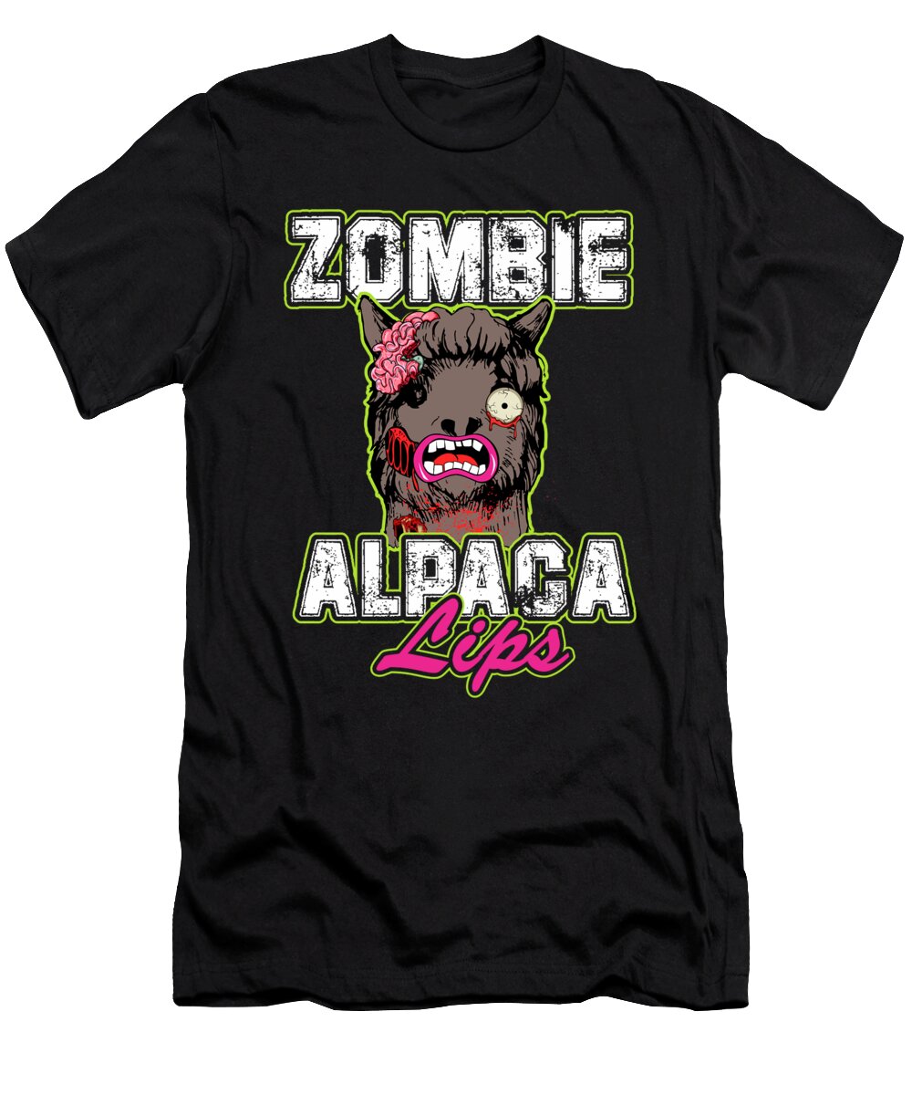 Zombie Alpaca Lips Halloween Pun Llama Alpacalypse Dark Nikita Goel T-Shirt